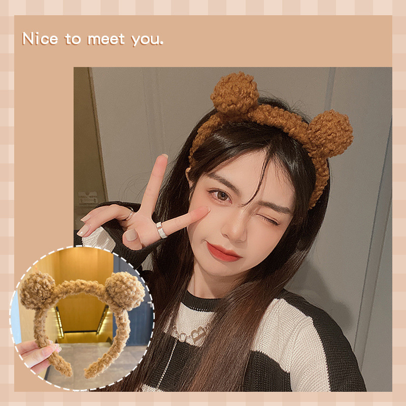 Cartoon facial lavado especial para mujeres 2024 nuevo cabello de peluche maquillaje prensado cabello lindos pinzas de cabello correa tocado