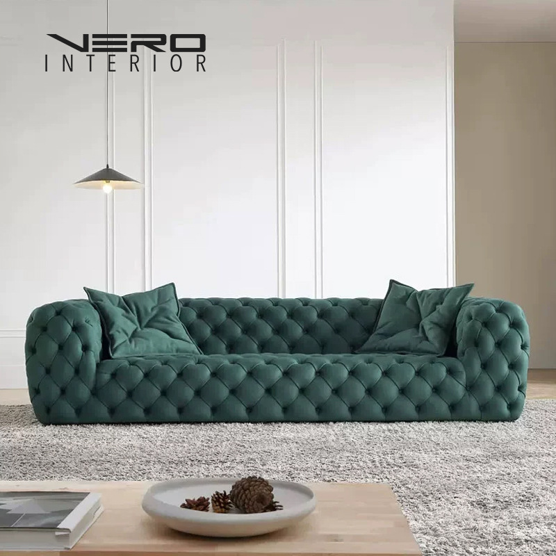 Italian Minimalist Fabric Sofa Internet Celebrity Pull-Button Sofa Modern Simple Sofa Lunar Surface Living Room Multi-Person Sofa