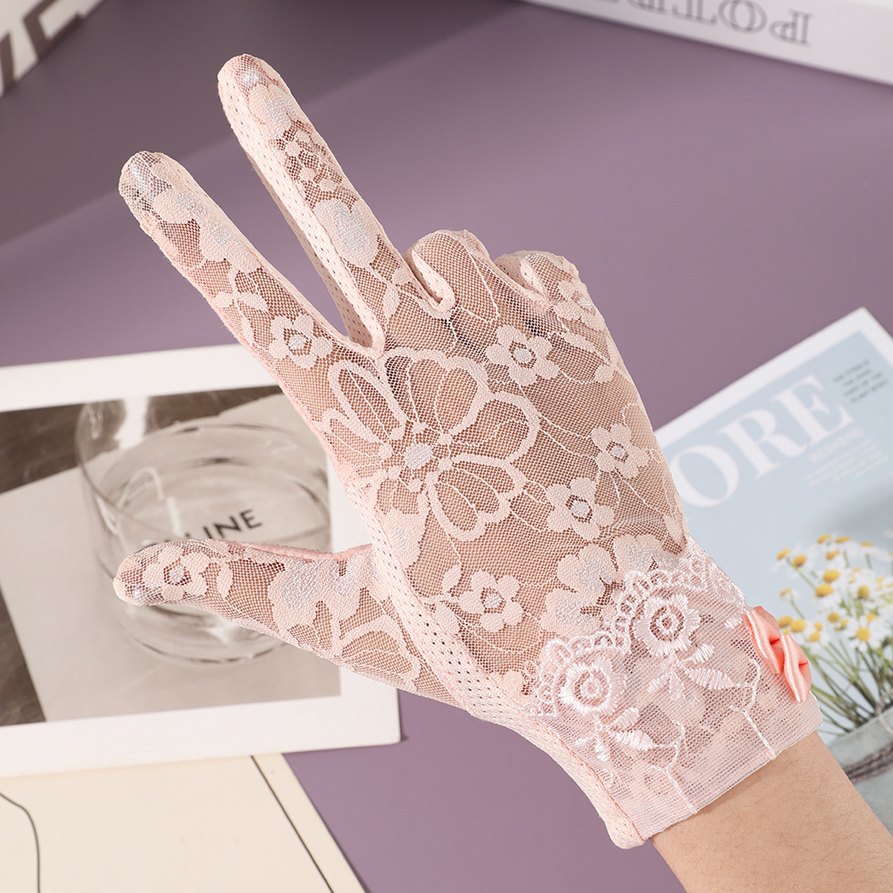 Verano de encaje antideslizante dedo completo pantalla táctil guantes de protección solar ciclismo conducción al aire libre protección UV guantes de seda