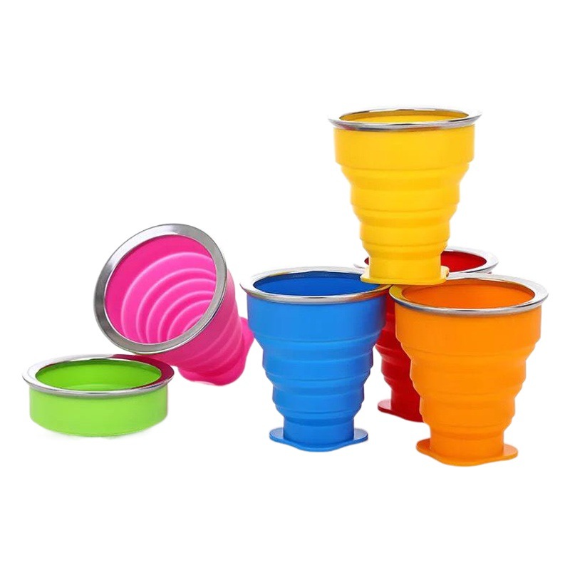 Travel portable 200ml travel silicone folding Cup with lid dustproof outdoor mouthwash portable cup