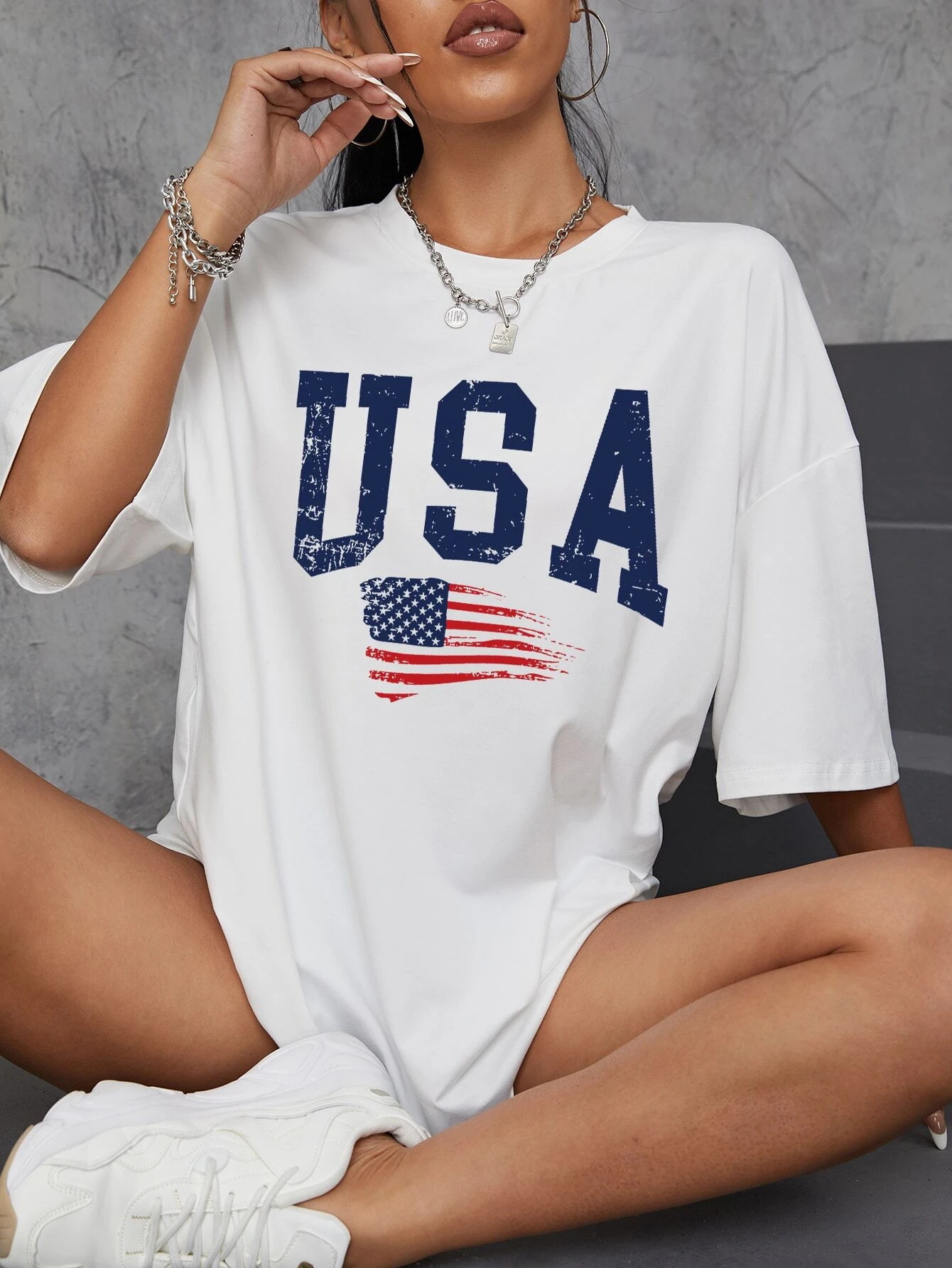 Women's T-shirt Short Sleeve T-Shirts Printing Patchwork Simple Style Letter American Flag display picture 2