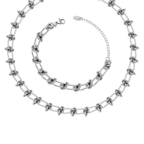 Handmade European and American hip-hop exaggerated cold style knotted chain necklace bracelet titanium steel jewelry set