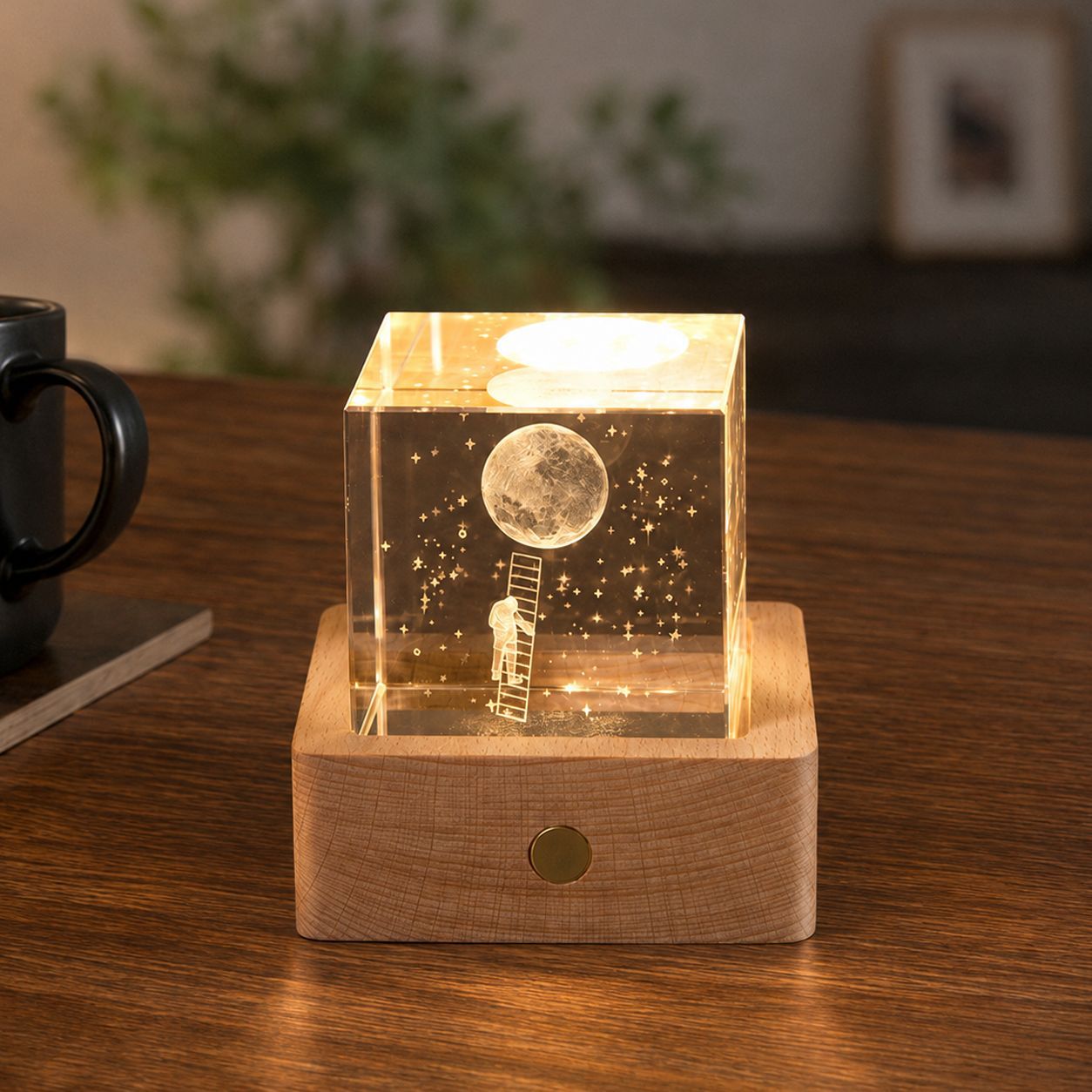 Lámpara de Noche de Cristal con Forma de Nube, Cubo Pequeño de Cristal, Adorno Creativo para Escritorio, Lámpara de Noche, Árbol de Cristal, Regalo para Niña, Transfronterizo