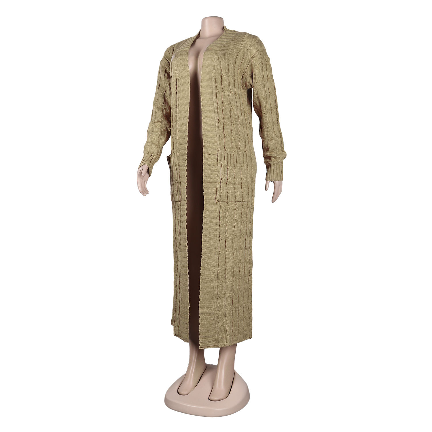 Damen Strickjacke Lang Aus Grobstrick In Unifarben Wintermantel_voghion.com