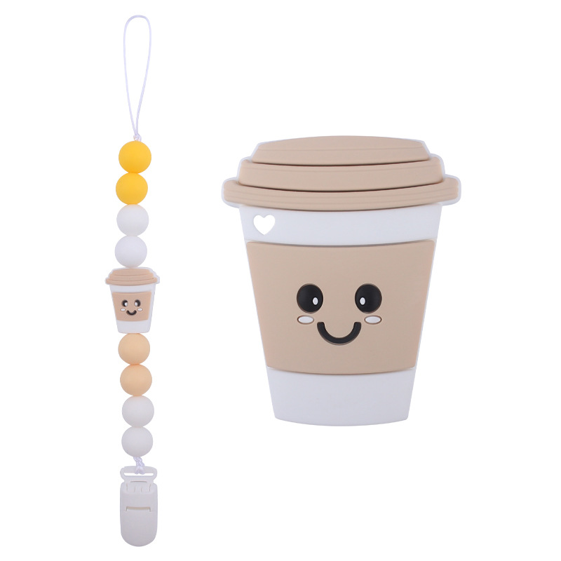 Nuevo bebé suministros de dibujos animados taza mordedor calmante bebé DIY silicona chupete cadena mordedura molar traje
