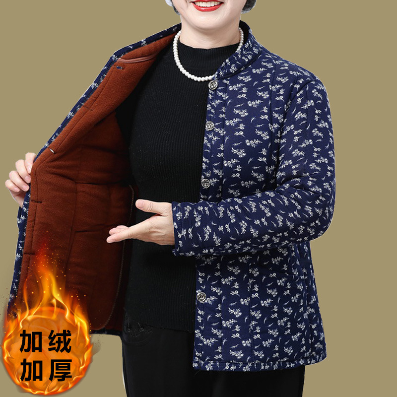 冬装妈妈棉衣加绒加厚外套中老年女短款驼绒棉袄保暖宽松奶奶棉服
