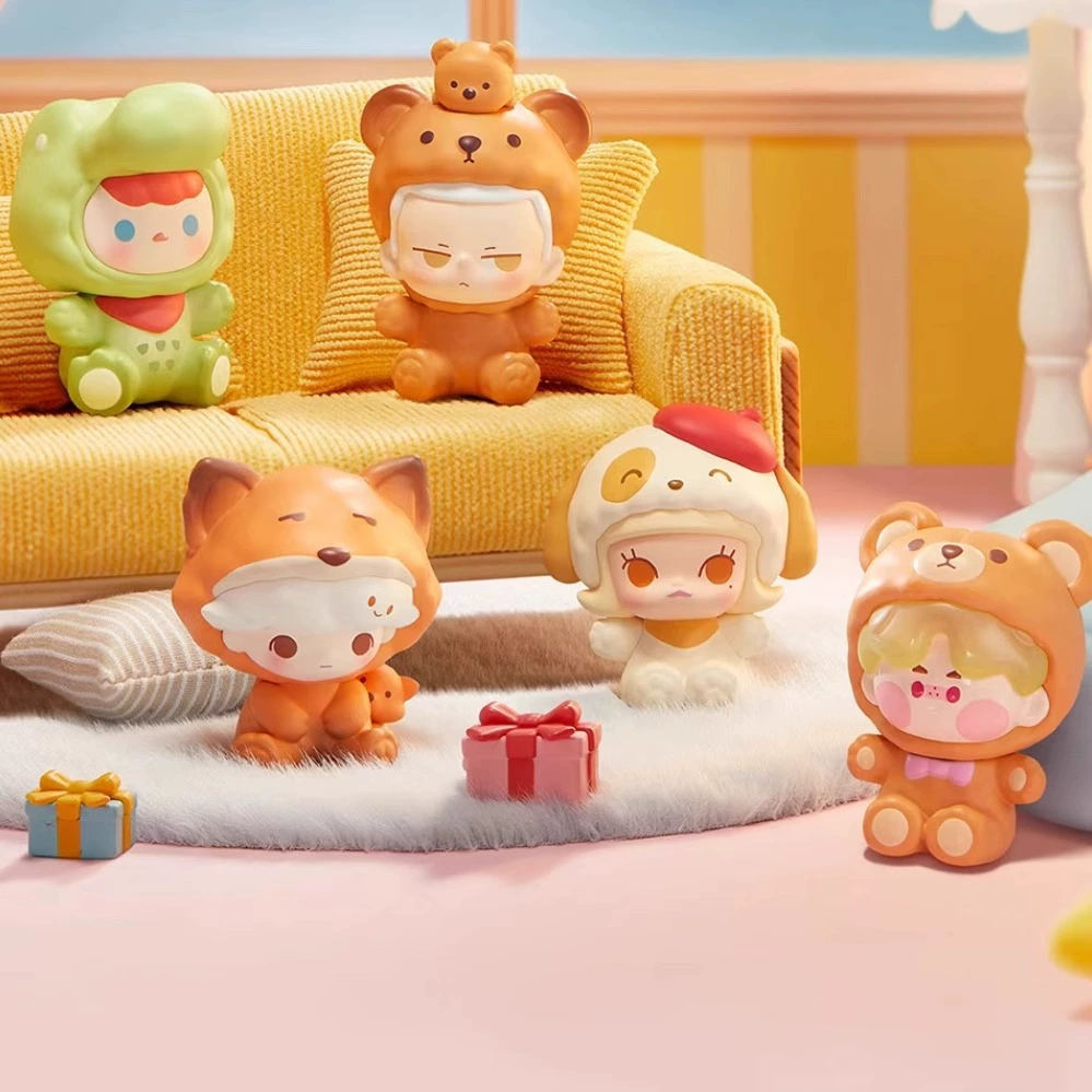 Blind box collectible figures (Pop Mart), assorted mini vinyl toys, pajama & flocked series