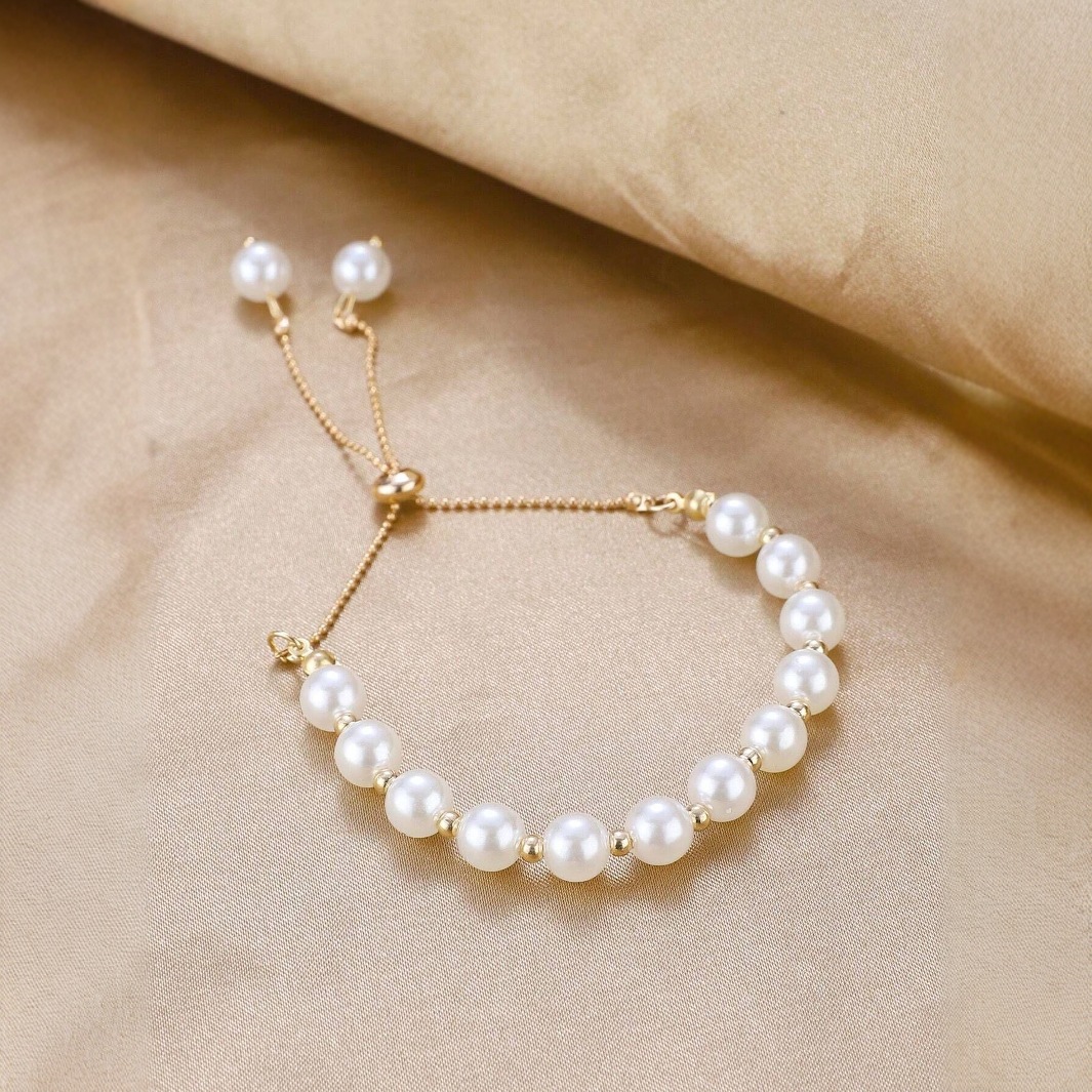 欧美外贸时尚法式复古优雅珍珠手链女士派对配饰可调节抽拉手链女