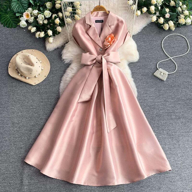 Cross-Border Elegant Socialite Fashion Three-Dimensional Floral Suit Collar Dress for Women, High-End Waist-Cinching Wedding Gown Long Dress Cross-Border Elegant Socialite Fashion Three-Dimensional Floral Suit Collar Dress for Women, High-End Waist-Cinching Wedding Gown Long Dress