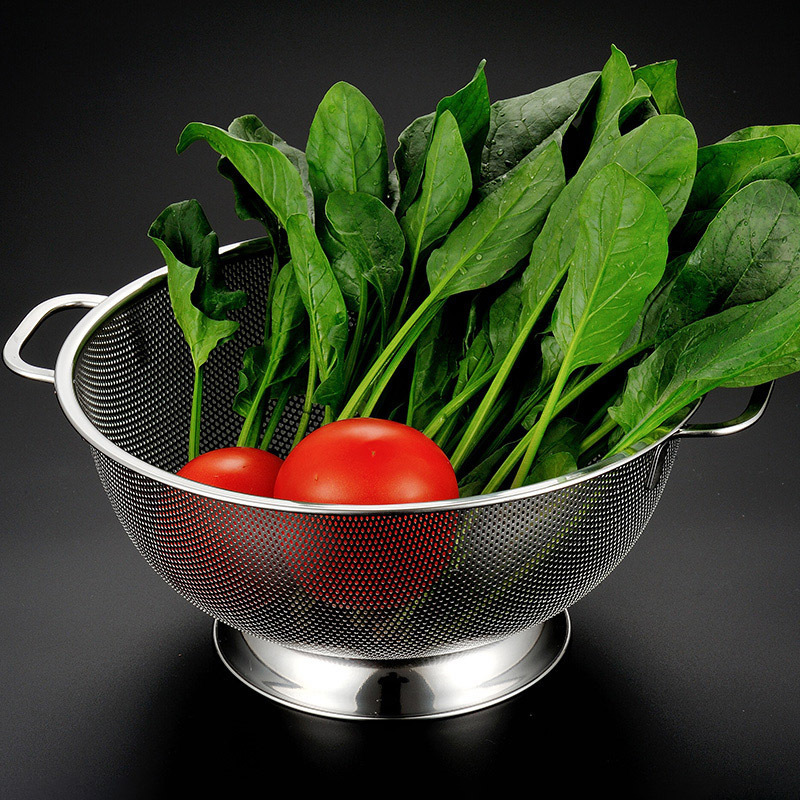 Cesta coladora acero inoxidable doble asa | Cesta alta para frutas y verduras