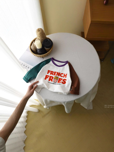 25% Cotton Long-Sleeve Boys' T-Shirt Korean Style Cartoon Color Block Base Layer Top for Young Children, Innerwear for Babies and Toddlers