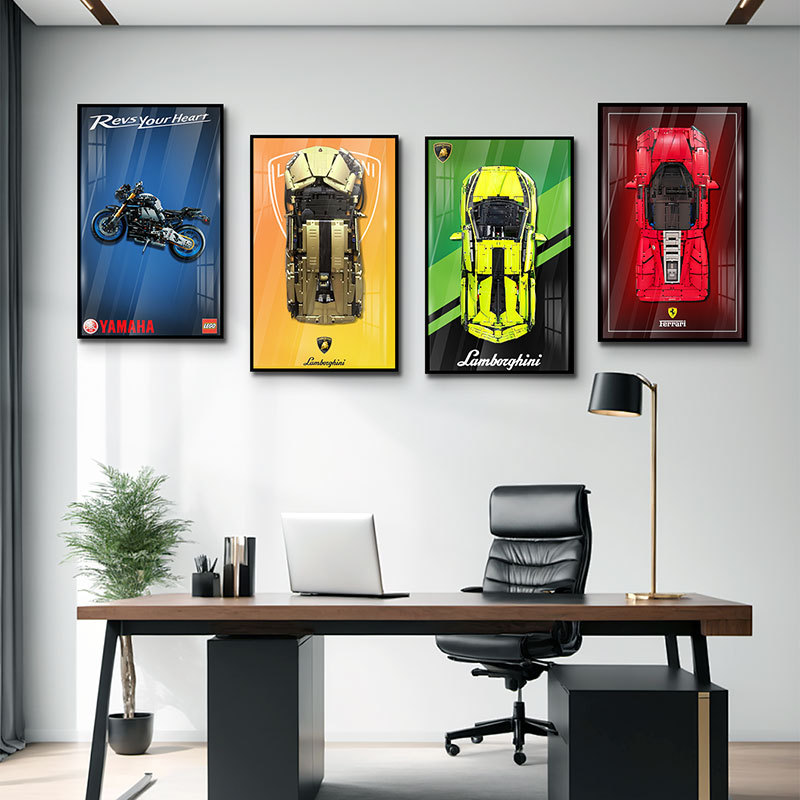 Bloques de construcción en la pared Pintura física tridimensional Modelo de carreras 2025 Edición de marcos de fotos Dormitorio de niños Colgante de cabecera de cama para niños