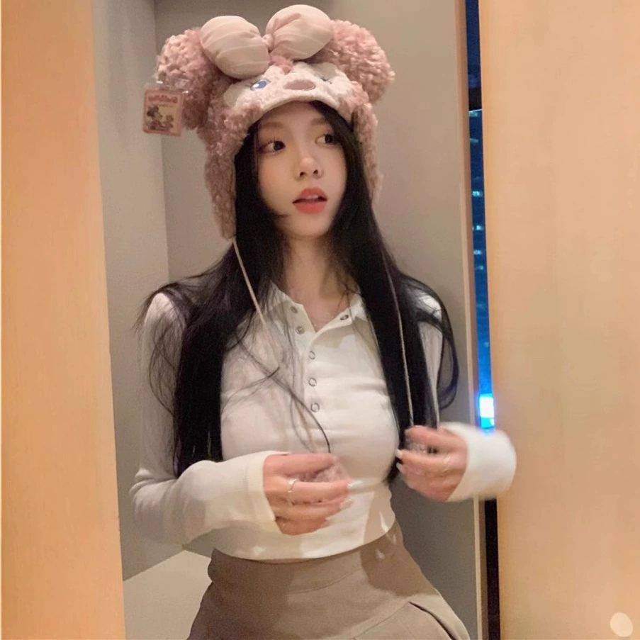 Трансграничная сексуальная горячая девушка POLO воротник короткая тонкая футболка женская рубашка с положительным плечом толстая бархатная рубашка с длинными рукавами in