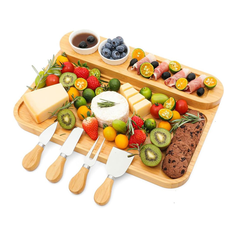 Tabla de cortar de bambú multifuncional queso tabla de queso fiesta casera snack plato de frutas plato de picnic al aire libre