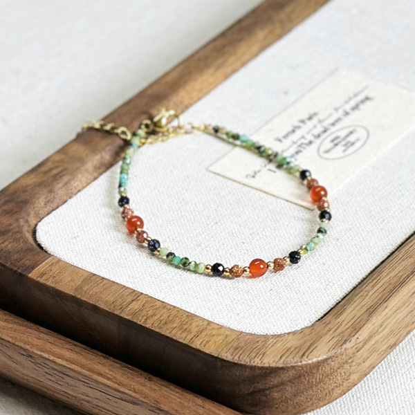 Retro organic small design turquoise beaded bracelet natural stone…