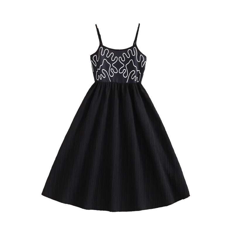 Girls Fashion Print Dress Spring Summer New Style Casual Elegant Wide Skirt Patchwork Suspender Long Dress Cross Border Children's Clothing_voghion.com
