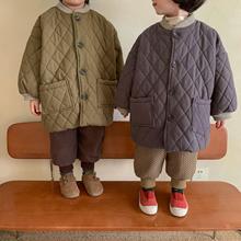 韩国童装儿童冬款韩版夹棉绗菱形格棉衣男女童宝宝棉服外套中长款