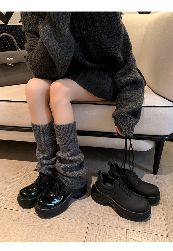 Giày lười nữ đế xuồng Yichuan tăng chiều cao 9 cm, phong cách platform mũi to — đen (da sáng chế), Màu đen (da bò mờ) chi tiết 23