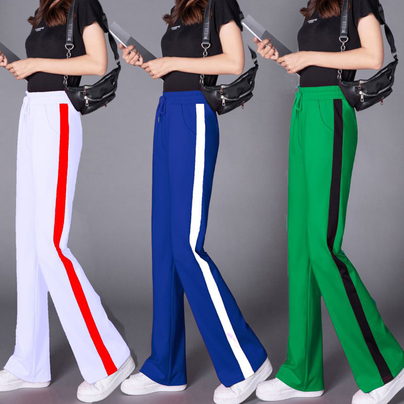 2025 New Spring and Summer Striped Wide Leg Pants Women's High Waist Fitness Spring and Autumn Retro Casual Sports Square Dance Pants