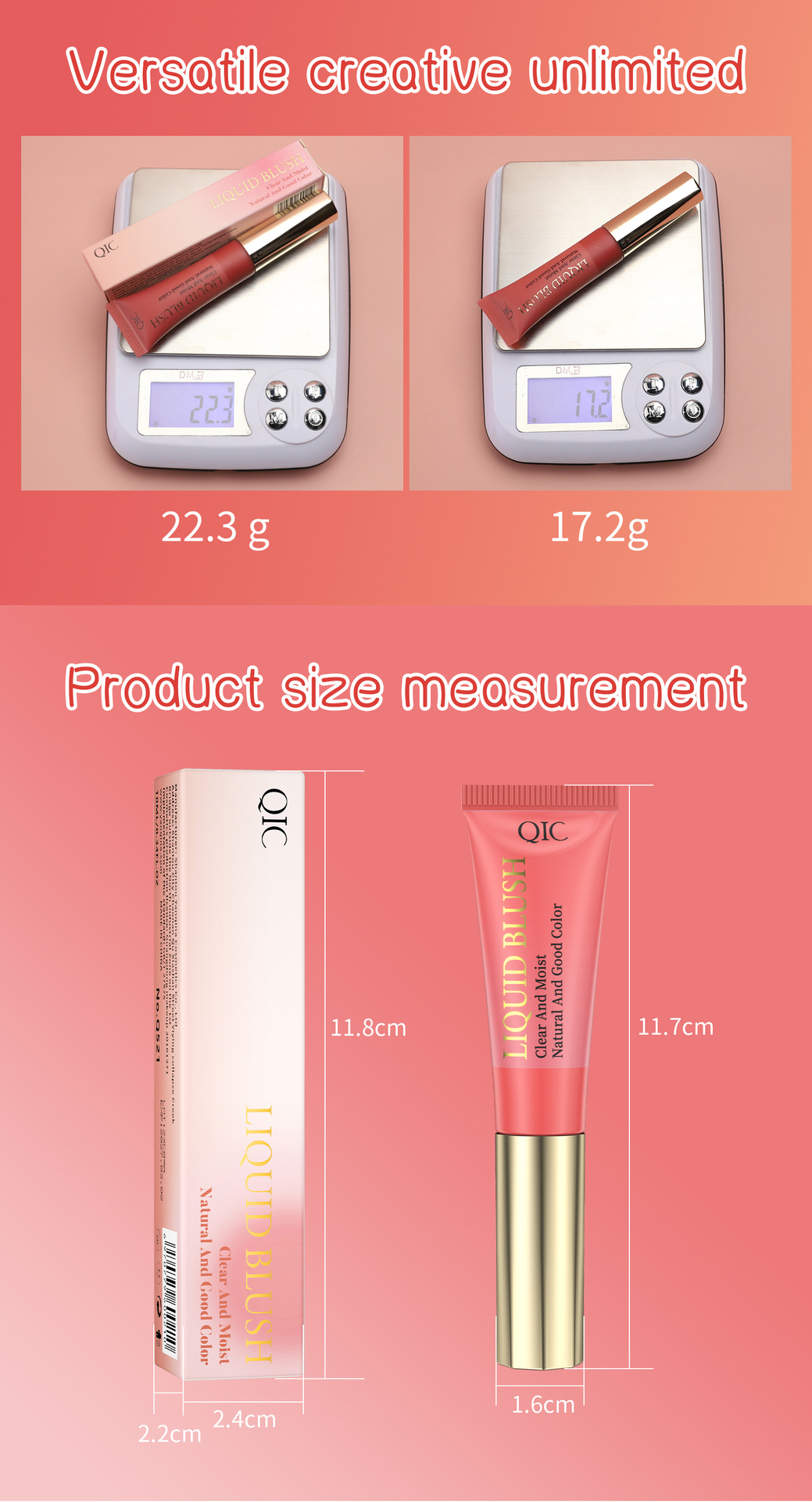 QIC Cross-border Light and Soft Blush Cream Moisturizing, hydrating, easy to spread, Smooth and long-lasting liquid Blush Cross-border makeup undefined