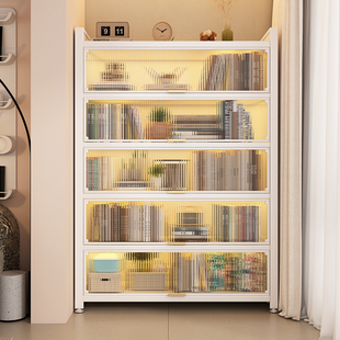 Household Dustproof Bookcase Steel Multi-layer Bookshelf Living Room Integrated Wall Storage Cabinet Bedroom Floor Storage Storage Cabinet