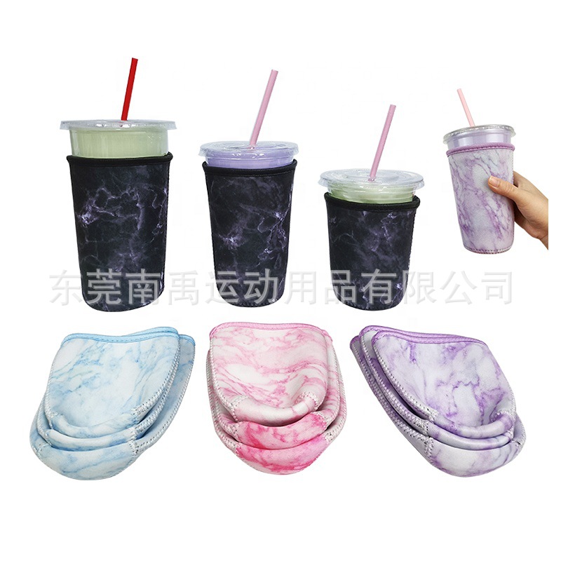 厂家现货大理石coffee杯套潜水料咖啡杯杯套大理石纹调酒杯印logo