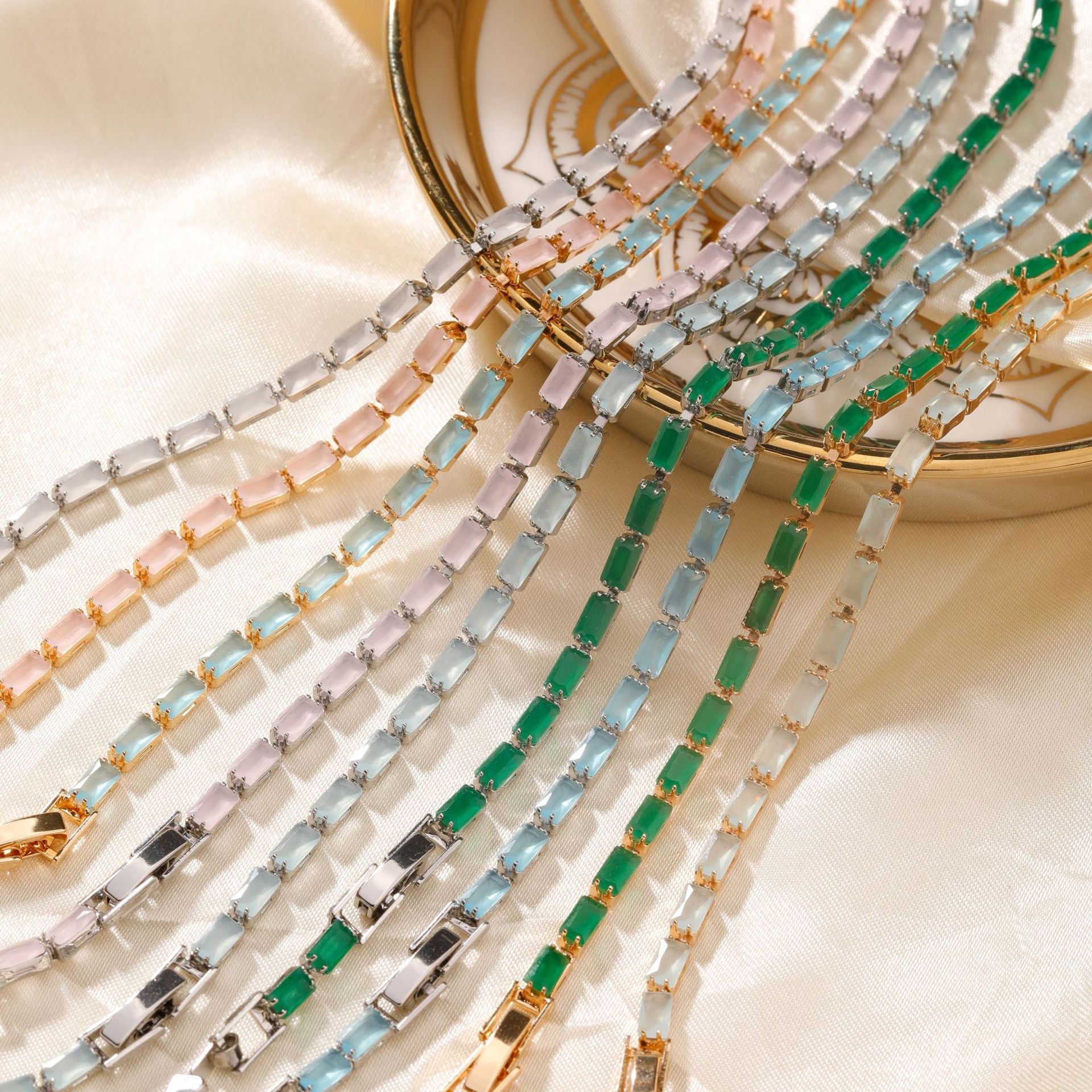 Mosxi Spring and Summer Brilliant Colorful Glass Bracelet Women's European and American Glass Color Rules Beads Hot Sale