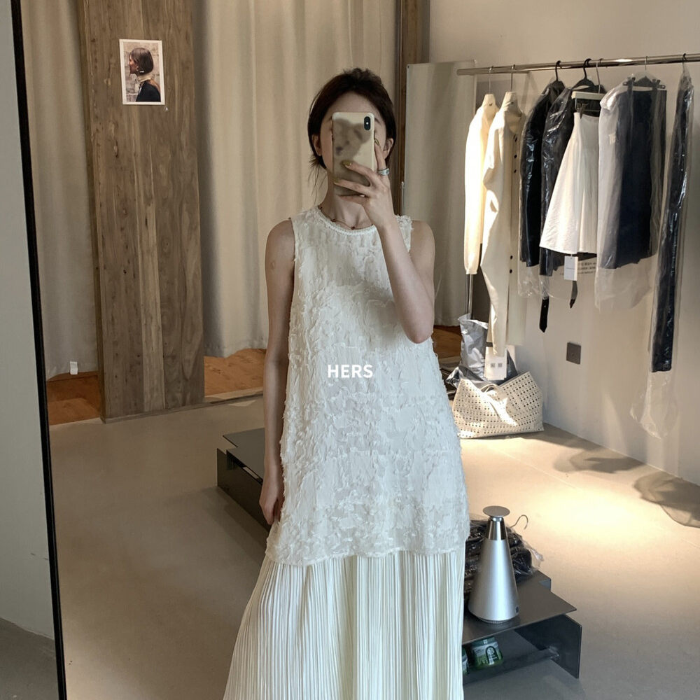 Đầm maxi nữ thắt eo cổ tròn không tay ren phối quý phái — màu đen, màu trắng