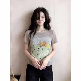 2026夏季新款甜美可爱风波点兔子印花t恤女夏荷叶边大码短袖上衣