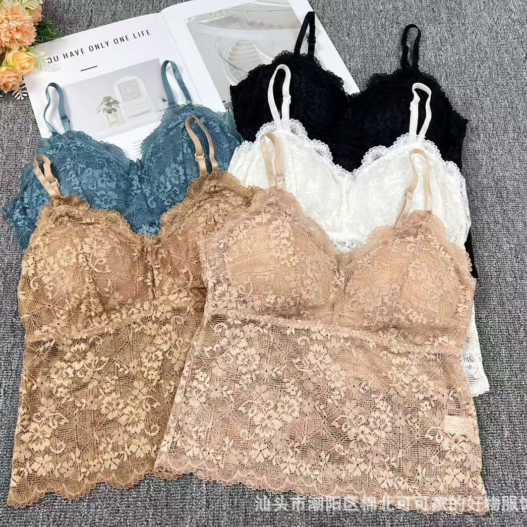 7772# stock bajo de mujeres sujetadores deportivos de látex de encaje largo sexy cabina de espalda ropa interior de niña