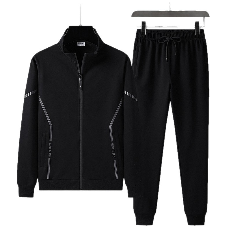 Trajes deportivos de ocio transfronterizos Cardigan de cuello de algodón de dos piezas 2026 nuevo primavera y otoño ropa de running para papá