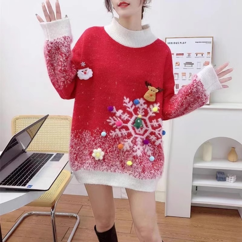 聖誕軟糯紅色套頭毛衣女秋冬寬鬆慵懶風外穿本命年洋氣春秋裝上衣