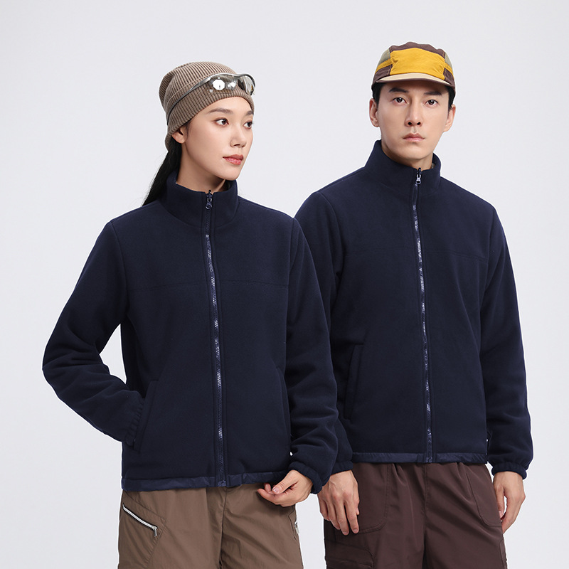 Couple's double-sided fleece jacket for men and women, autumn and winter outdoor windproof and water-resistant stand-up collar fleece coat