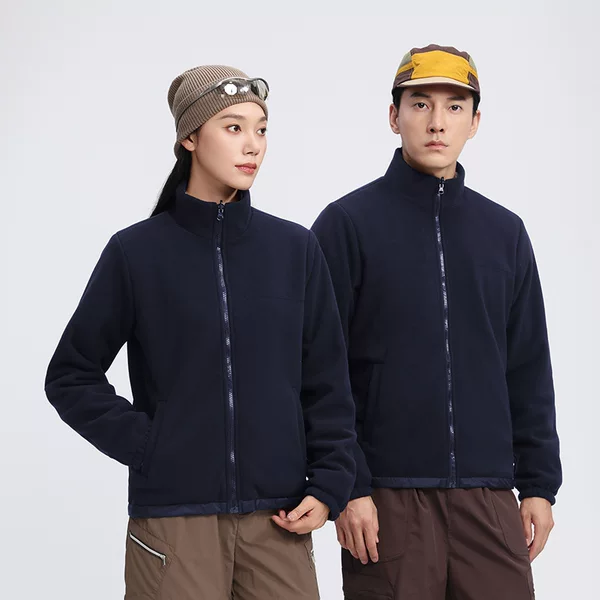 Couple's double-sided fleece jacket for men and women, autumn and winter outdoor windproof and water-resistant stand-up collar fleece coat