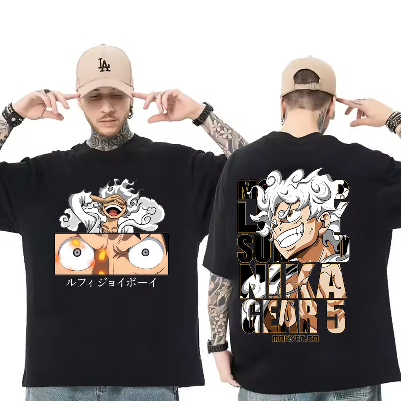 Cross-Border Hot-Selling Japanese Anime One Piece Printed Round Neck Short-Sleeved T-Shirt Loose European Size Modal Top Drop Shipping Cross-Border Hot-Selling Japanese Anime One Piece Printed Round Neck Short-Sleeved T-Shirt Loose European Size Modal Top Drop Shipping