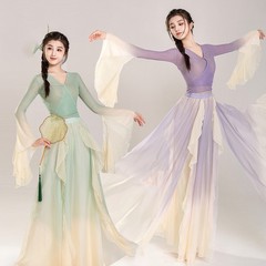 古典的なダンスの公演服の女性の飄逸な仙気の上着の身の韻の紗の服は中国のダンスの服の芸考のスーツを練習します。