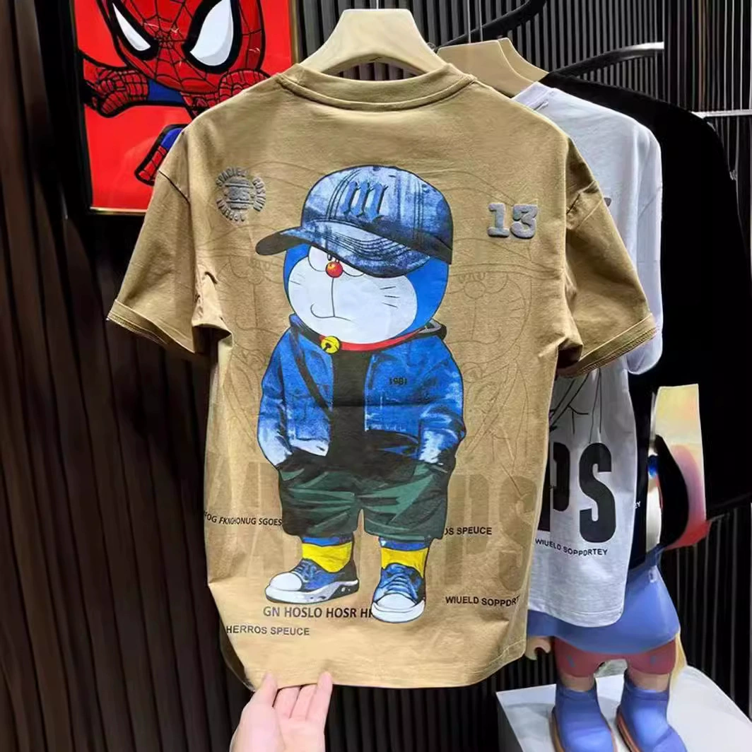 Крутой красивый мультипликационный принт мужская футболка с короткими рукавами летняя новая мужская одежда с полусеченным рукавом