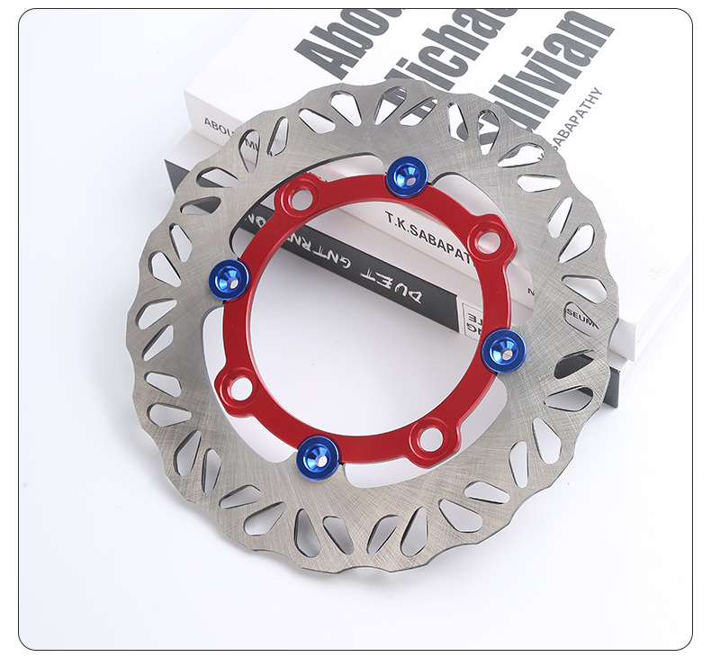 Motorcycle brake disc, modified with a red inner ring, CNC machined, true floating design, PCX160 brake disc, wave-shaped cut