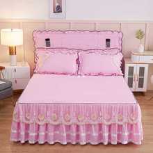 Y8Z韩版床裙床罩磨毛纯色蕾丝床垫套单件婚庆公主床单1.8米席梦思