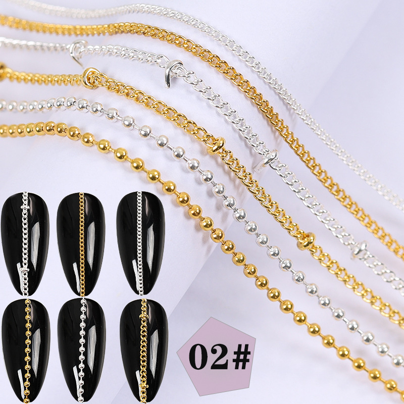 Super Value Six Packaging Japanese Style Creative Nail Decorative Chain Pearl Rhinestone Chain Nail Metal Color Retention Chain Wholesale display picture 1