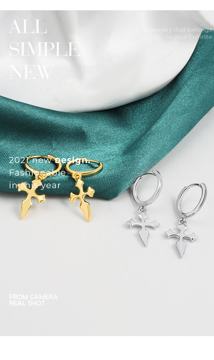 1 Pair Retro Simple Style Cross Copper Silver Plated Drop Earrings display picture 1