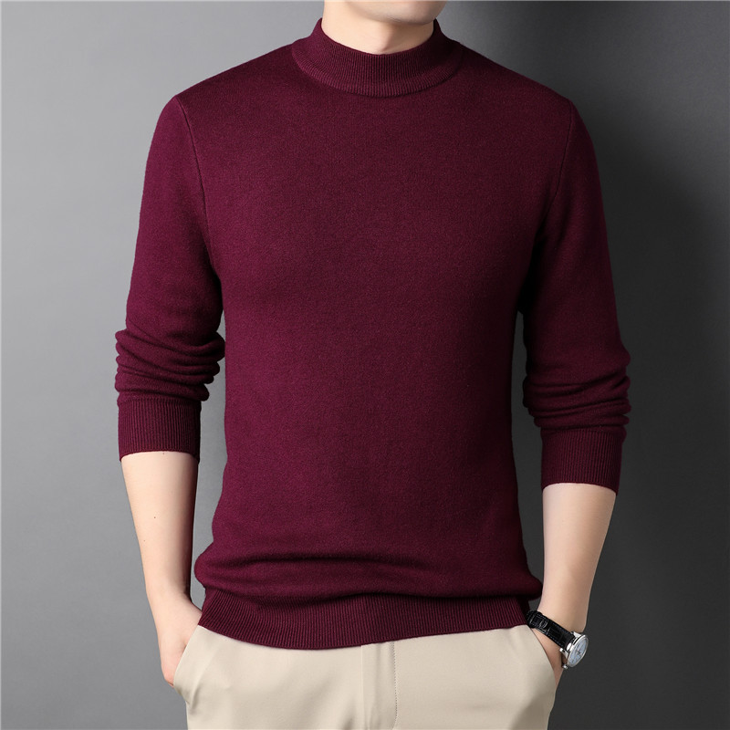 New Douyin live spring and autumn solid color half turtleneck men's slim sweater young men's bottom sweater men's wear