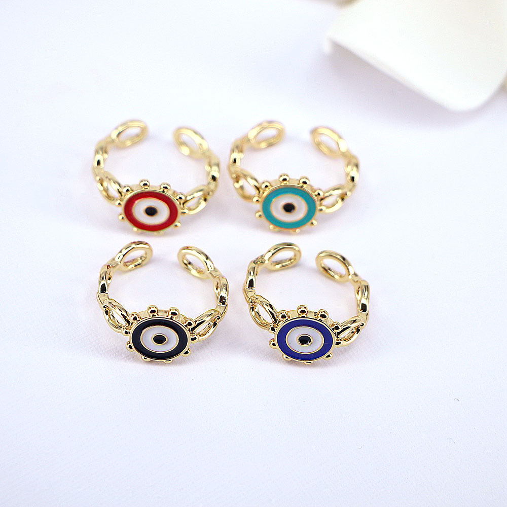 Creative Turkish Devil's Eye Ring Female Color Drop Oil Enamel Copper Ring display picture 3