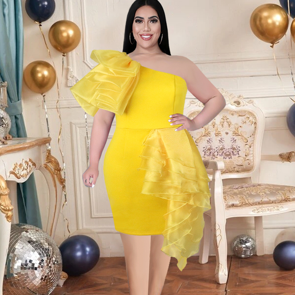 Damenbekleidung Sexy schulterfreies durchsichtiges Organza-Partykleid mit hoher Taille und Hüftrock in Übergröße_voghion.com