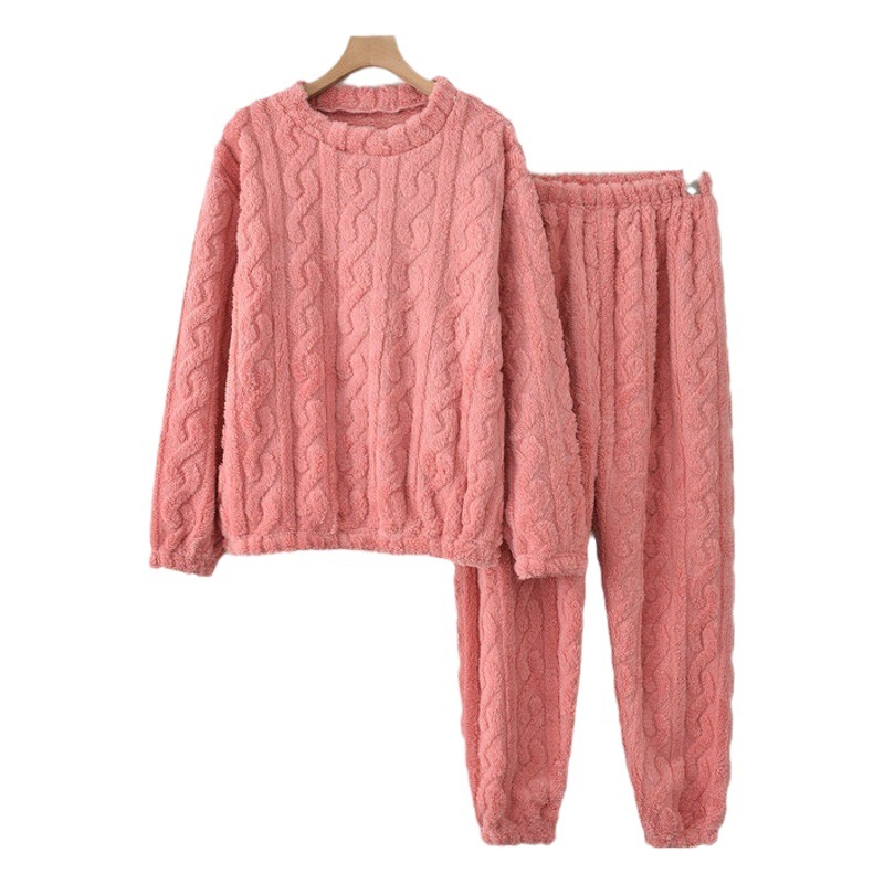 Otoño e invierno forrado de lana engrosada pantalones de manga larga jacquard ropa para el hogar casual suelta más tamaño pijama cálido traje de dos piezas