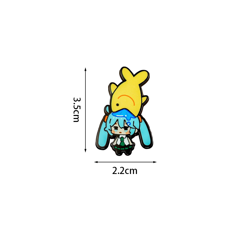 Hatsune Miku Q-version metal brooch, Hatsune Miku fan-made enamel badge, cute cartoon accessory for collars and bags
