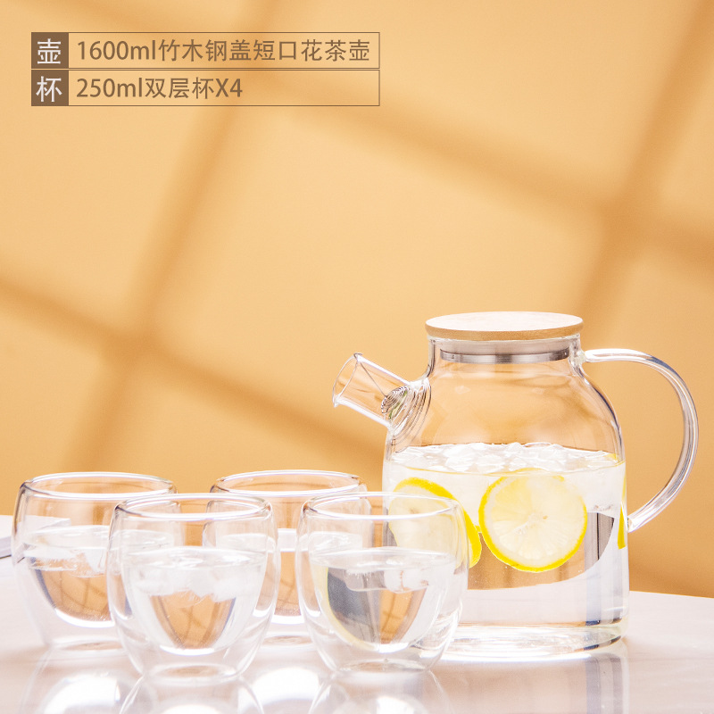 Tetera de vidrio resistente al calor tetera de bambú de gran diámetro olla engrosada tetera de flores y hierba tetera de gran capacidad hervidor de agua fría tetera hirviendo