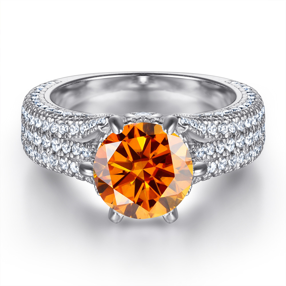 2 quilates 8mm S925 anillo de plata esterlina mujer exagerada seis garras micro joyería de piedra al por mayor nueva venta en caliente transfronteriza