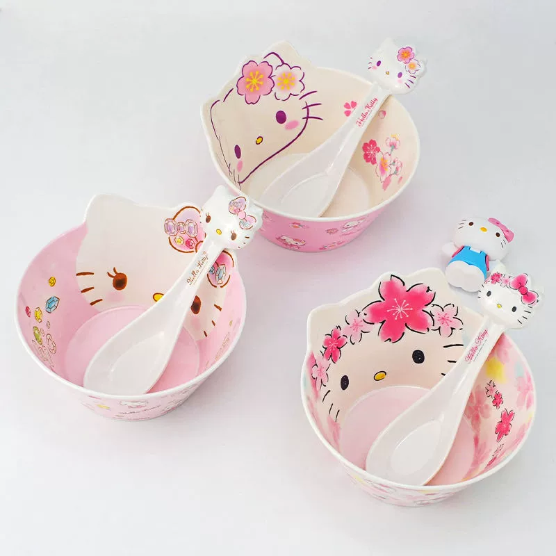 Суповая чашка (Sanrio Hello Kitty) 550 мл, милая розовая мультяшная посуда набор