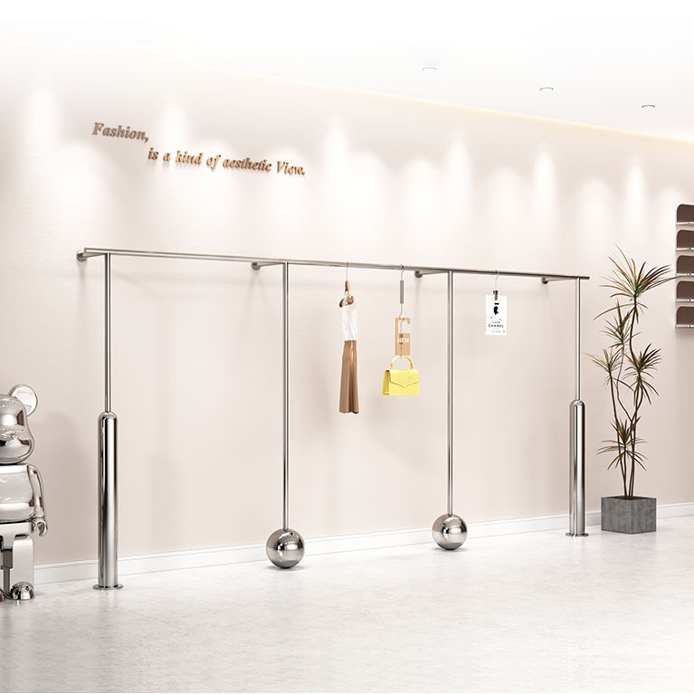 여성용 의류 매장 디스플레이 랙 벽걸이 형 스테인레스 스틸 옷걸이 의류 매장 디스플레이 선반 라이브 룸 의류 랙